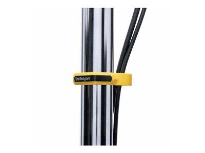 Ein gelbes Kabelbefestigungsband mit der Aufschrift 