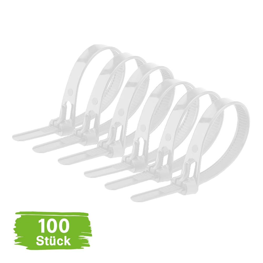 Wiederverschließbare Kabelbinder 7,6mmx150mm Weiß selbstsichernd 100 Stk.