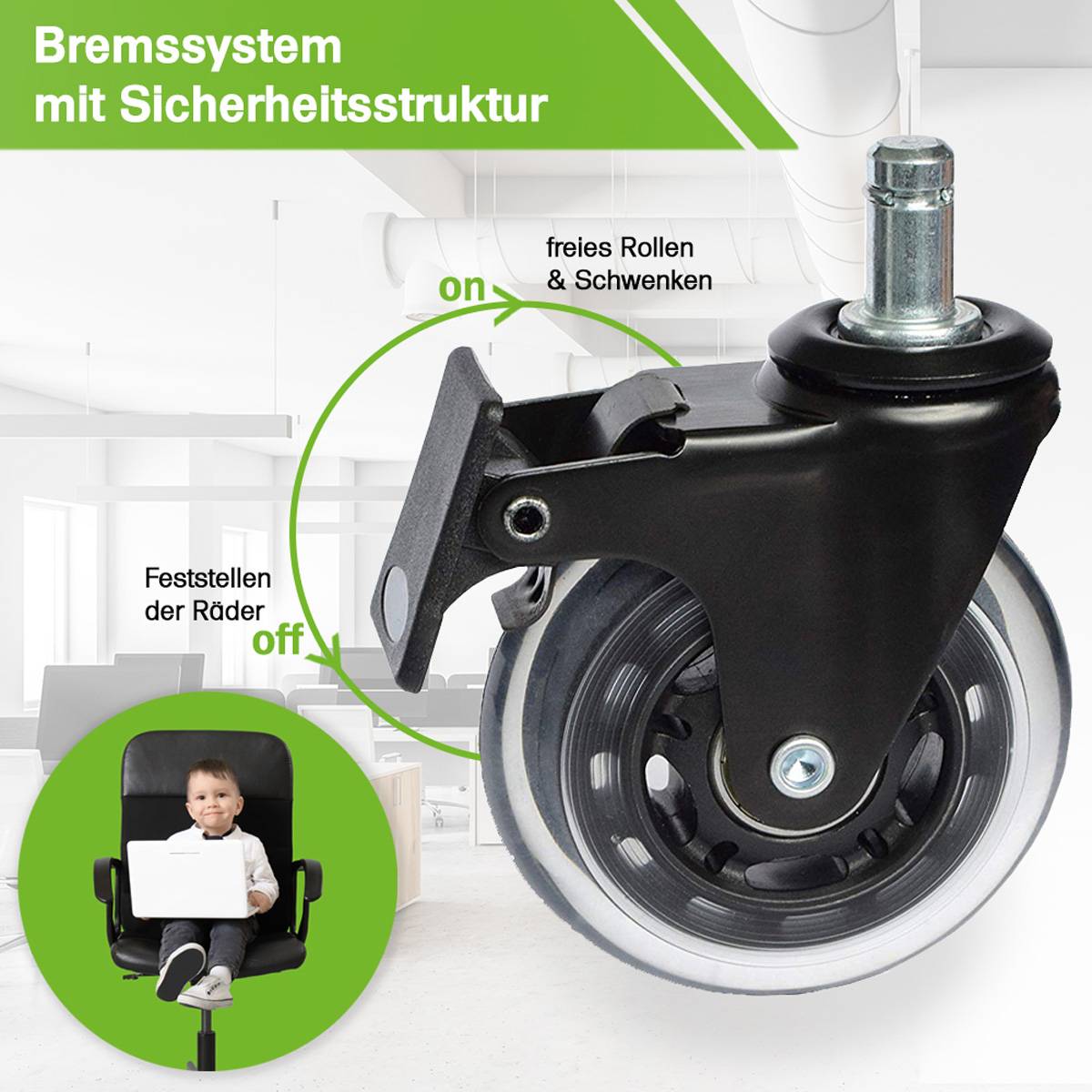 5 Stk. Gummi Bürostuhlrollen mit Bremse transparent 11x22mm Ersatzräder Rollen für Bürostühle Leise, Schutz vor Kratzern