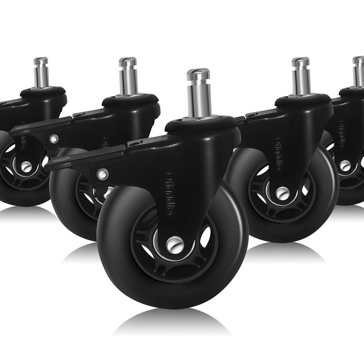 5 Stk. Gummi Bürostuhlrollen mit Bremse schwarz 11x22mm Ersatzräder Rollen für Bürostühle - Leise, Schutz vor Kratzern