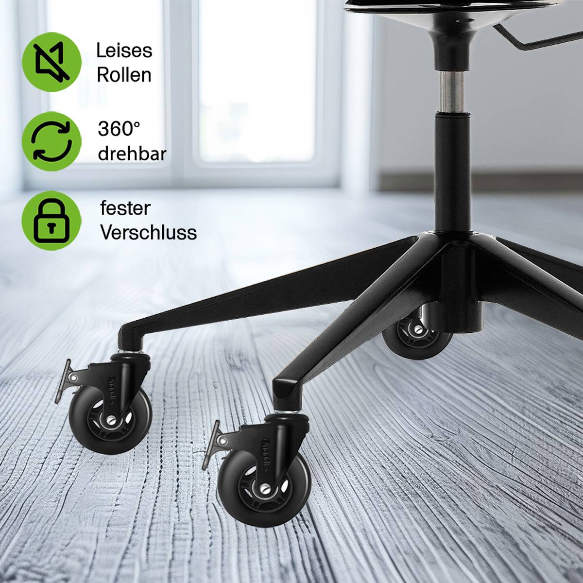 5 Stk. Gummi Bürostuhlrollen mit Bremse schwarz 11x22mm Ersatzräder Rollen für Bürostühle - Leise, Schutz vor Kratzern
