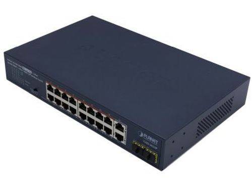 Planet Gigabit Switch GSD-2022P, 16 Port PoE+, 2 Uplinkports, 2 SFP Slots