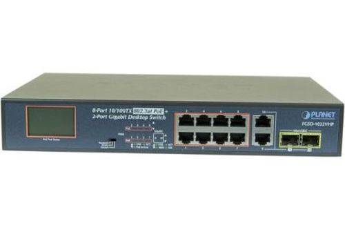 Planet Gigabit Switch FGSD-1022VHP, 8 Port Fast Ethernet, 2 Port Gigabit Combo Ports, PoE, 19 Zoll