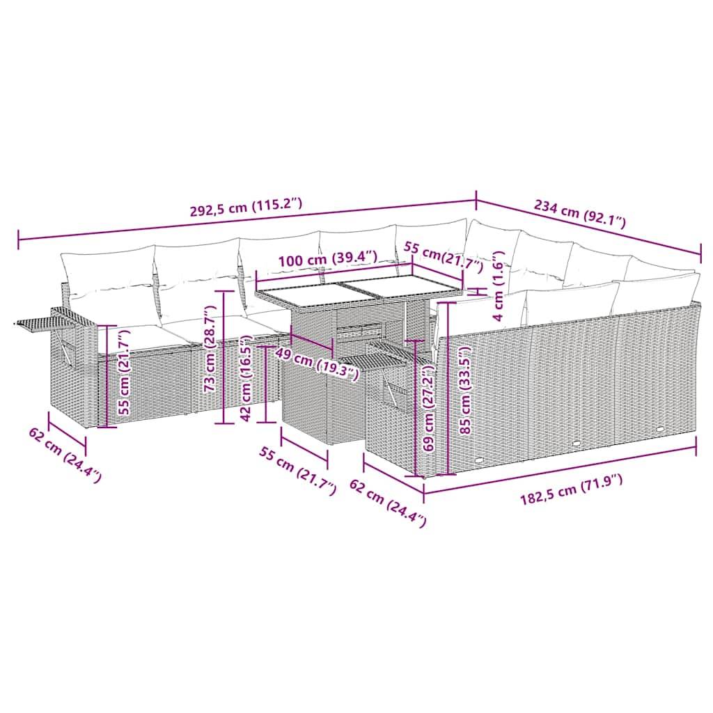 vidaXL 11-tlg. Garten-Sofagarnitur mit Kissen Hellgrau Poly Rattan