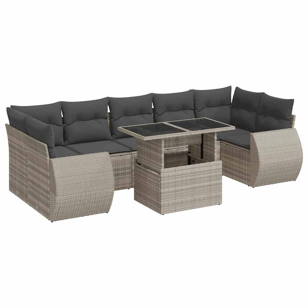 vidaXL 8-tlg. Garten-Sofagarnitur mit Kissen Hellgrau Poly Rattan