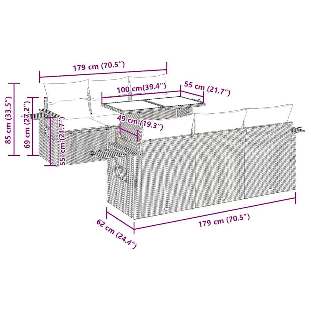 vidaXL 7-tlg. Garten-Sofagarnitur mit Kissen Hellgrau Poly Rattan