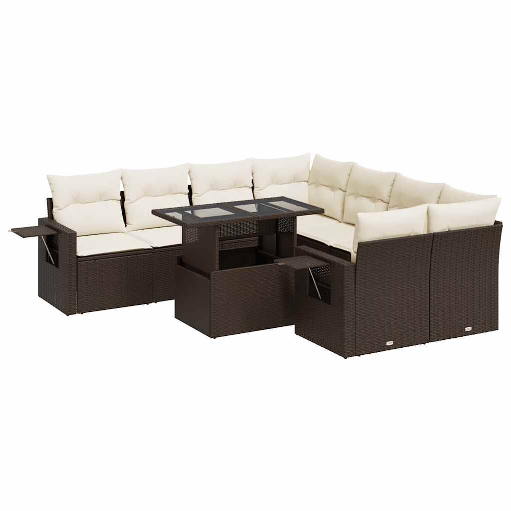 vidaXL 9-tlg. Garten-Sofagarnitur mit Kissen Braun Poly Rattan