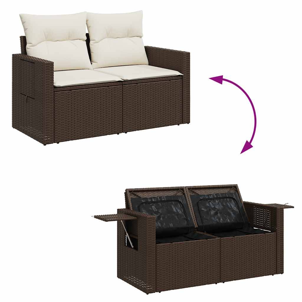 vidaXL 9-tlg. Garten-Sofagarnitur mit Kissen Braun Poly Rattan