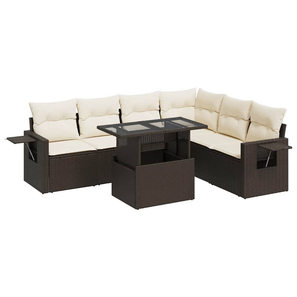 vidaXL 7-tlg. Garten-Sofagarnitur mit Kissen Braun Poly Rattan