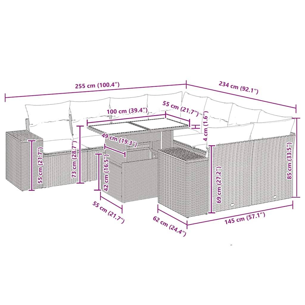 vidaXL 9-tlg. Garten-Sofagarnitur mit Kissen Schwarz Poly Rattan