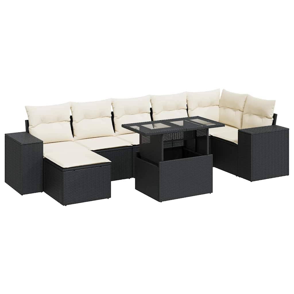 vidaXL 8-tlg. Garten-Sofagarnitur mit Kissen Schwarz Poly Rattan