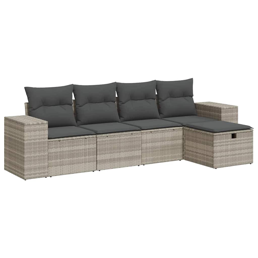 vidaXL 5-tlg. Garten-Sofagarnitur mit Kissen Hellgrau Poly Rattan
