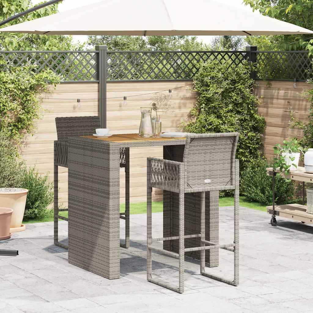 vidaXL 3-tlg. Gartenbar-Set ohne Kissen Grau Poly Rattan Akazie