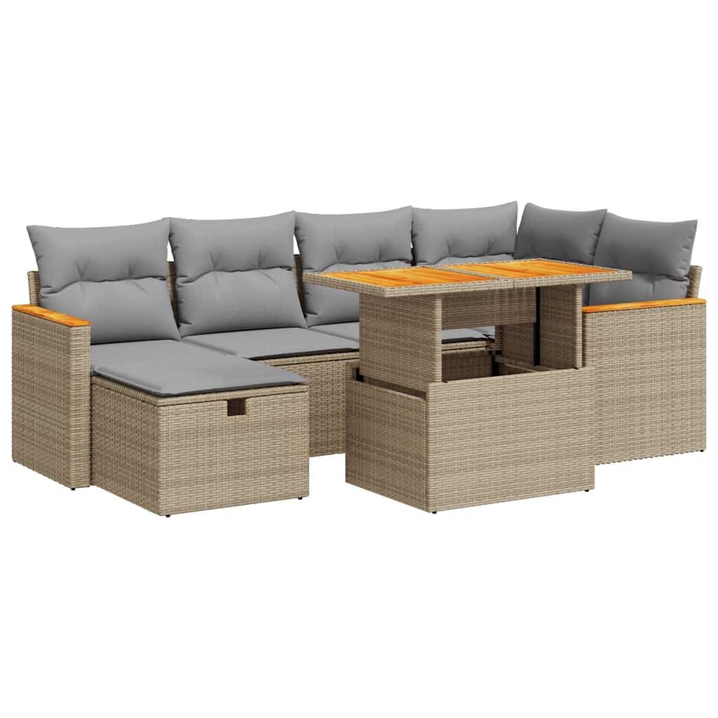 vidaXL 8-tlg. Garten-Sofagarnitur mit Kissen Beige Poly Rattan
