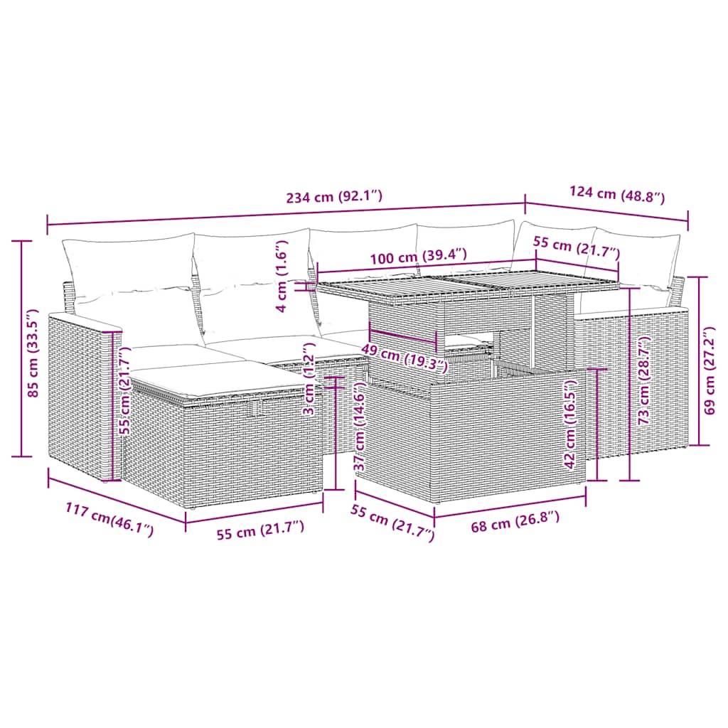 vidaXL 8-tlg. Garten-Sofagarnitur mit Kissen Schwarz Poly Rattan