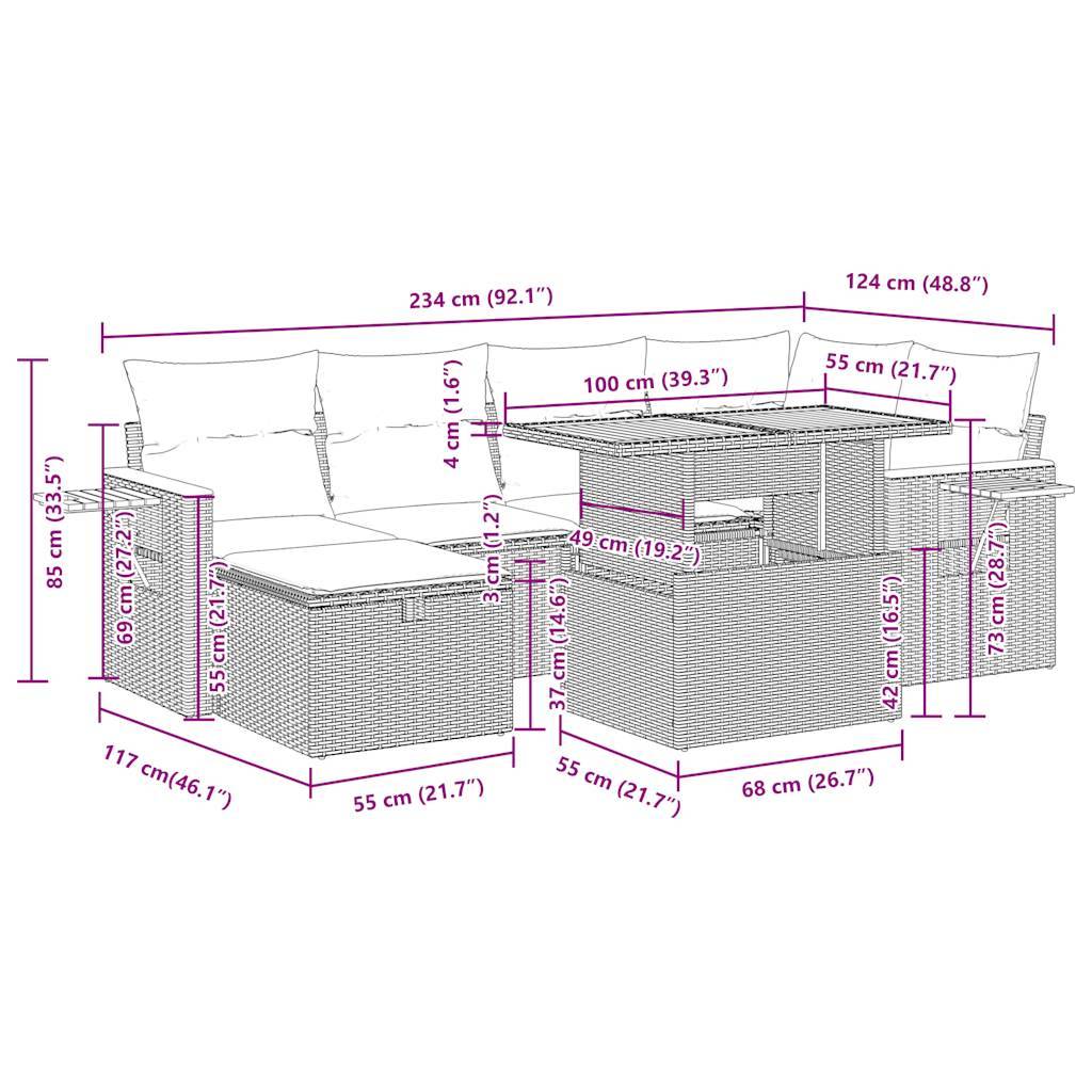vidaXL 8-tlg. Garten-Sofagarnitur mit Kissen Beige Poly Rattan