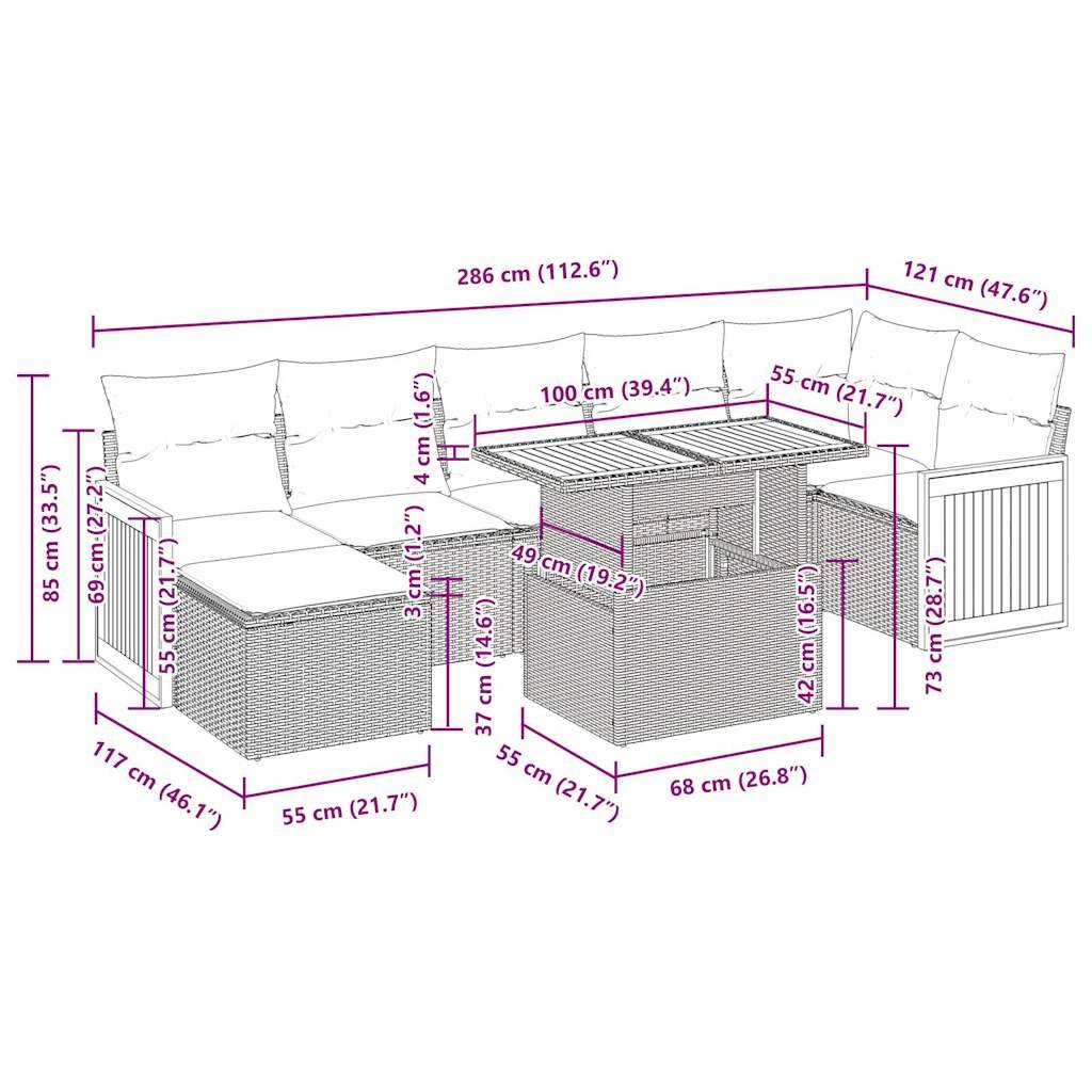 vidaXL 8-tlg. Garten-Sofagarnitur mit Kissen Grau Poly Rattan Akazie
