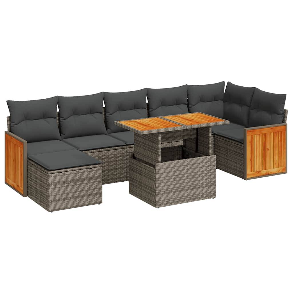 vidaXL 8-tlg. Garten-Sofagarnitur mit Kissen Grau Poly Rattan Akazie
