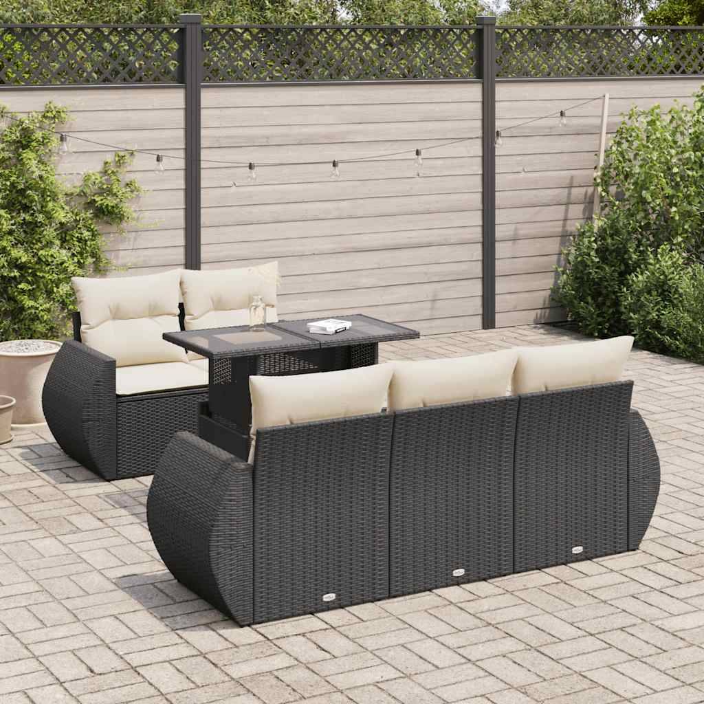vidaXL 6-tlg. Garten-Sofagarnitur mit Kissen Schwarz Poly Rattan