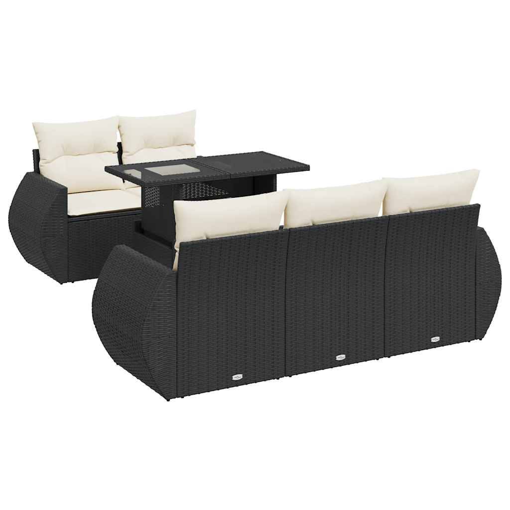 vidaXL 6-tlg. Garten-Sofagarnitur mit Kissen Schwarz Poly Rattan