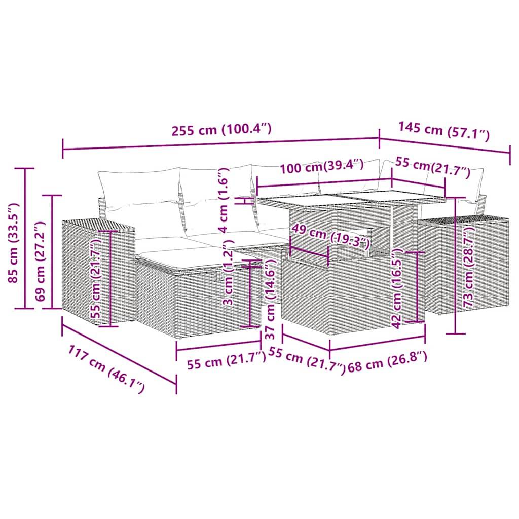 vidaXL 8-tlg. Garten-Sofagarnitur mit Kissen Hellgrau Poly Rattan