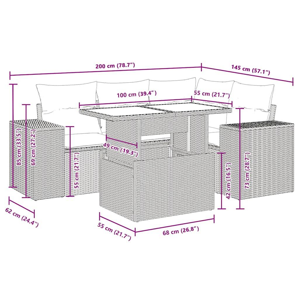 vidaXL 5-tlg. Garten-Sofagarnitur mit Kissen Schwarz Poly Rattan