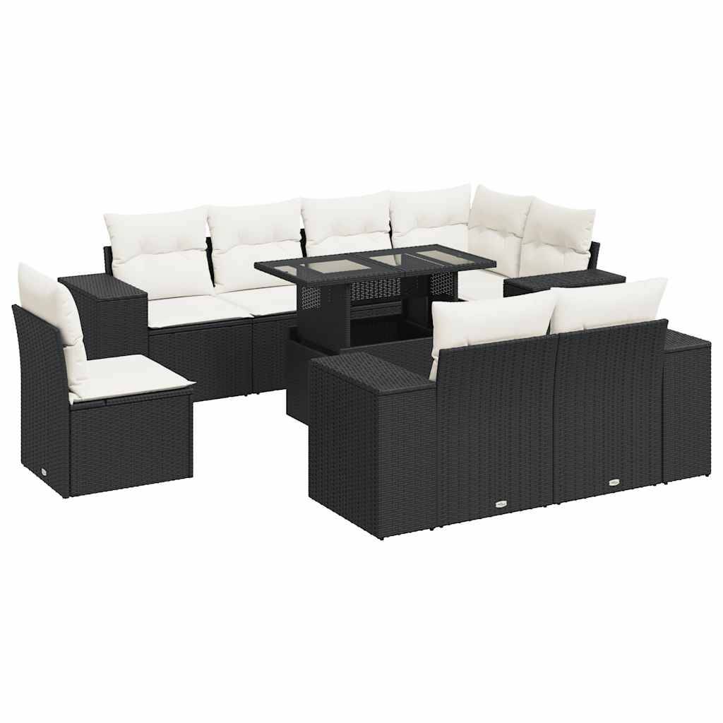 vidaXL 9-tlg. Garten-Sofagarnitur mit Kissen Schwarz Poly Rattan