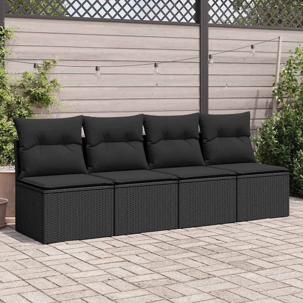 vidaXL 2-tlg. Garten-Sofagarnitur mit Kissen Schwarz Poly Rattan