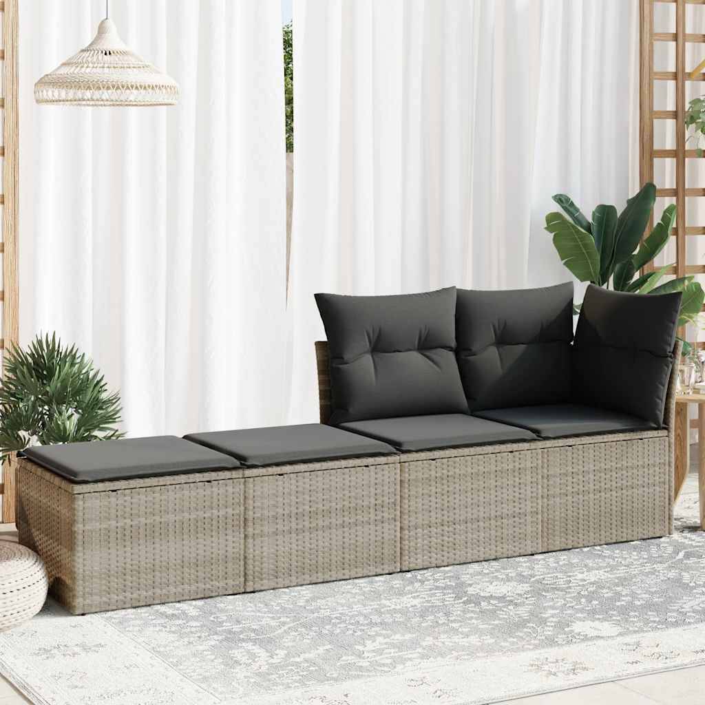 vidaXL 2-tlg. Garten-Sofagarnitur mit Kissen Hellgrau Poly Rattan