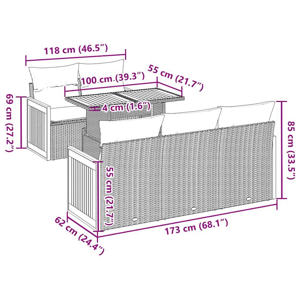 vidaXL 6-tlg. Garten-Sofagarnitur mit Kissen Grau Poly Rattan Akazie