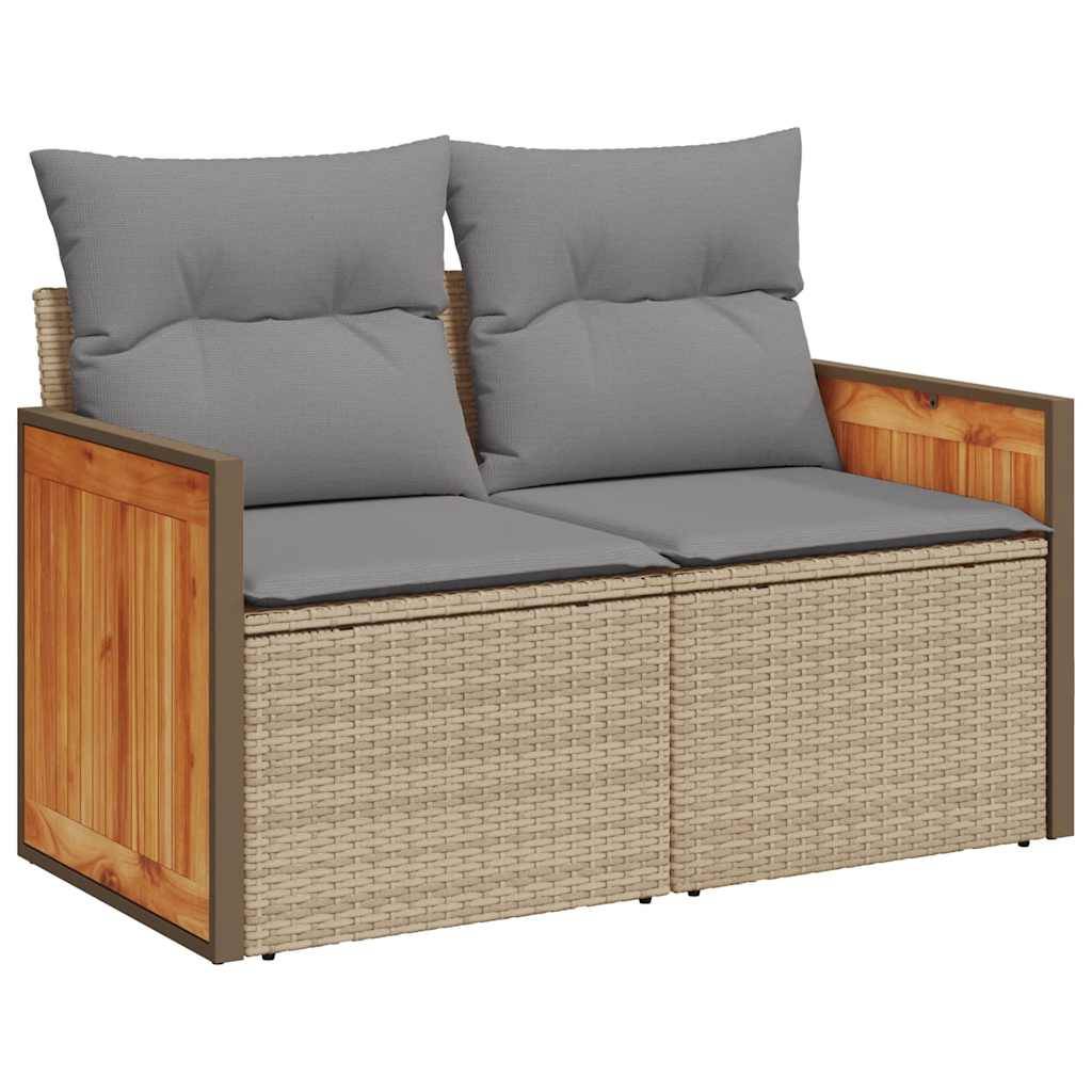 vidaXL 7-tlg. Garten-Sofagarnitur mit Kissen Beige Poly Rattan Akazie
