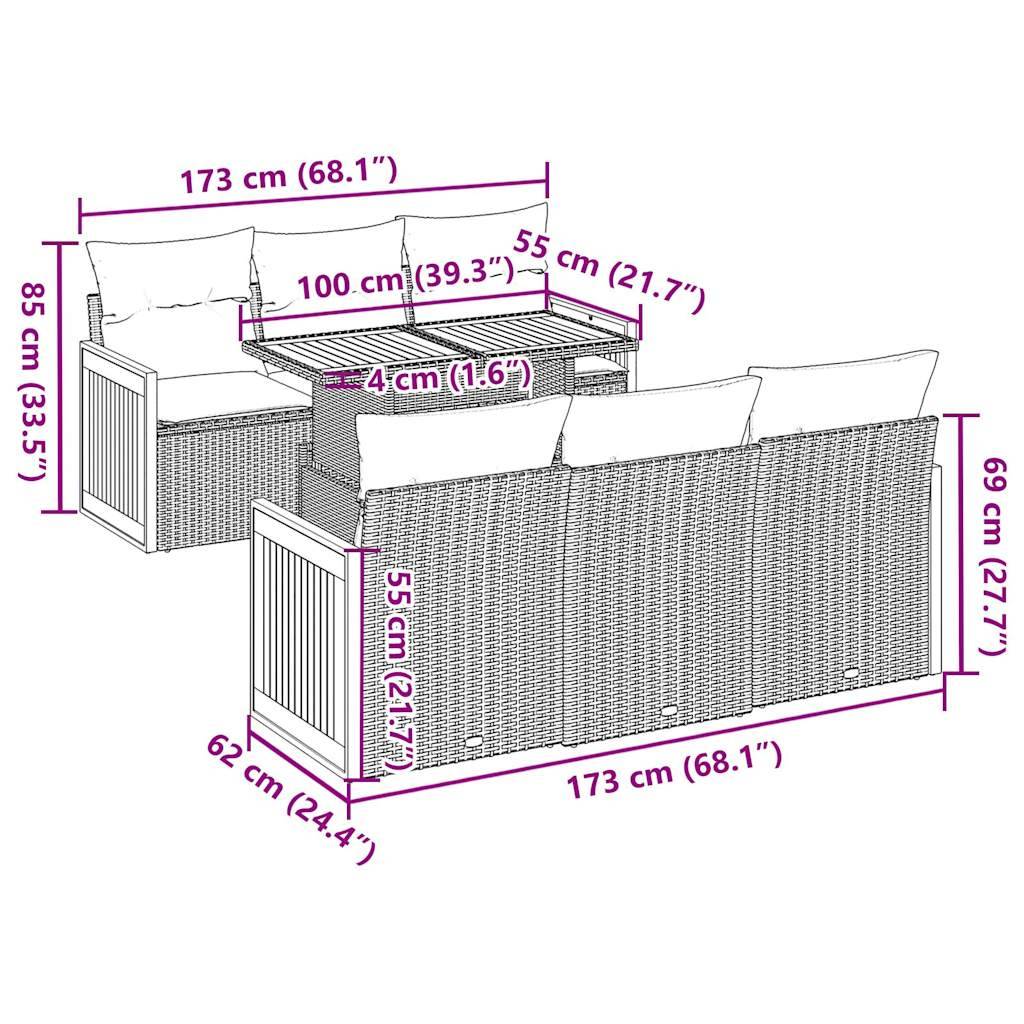 vidaXL 7-tlg. Garten-Sofagarnitur mit Kissen Beige Poly Rattan Akazie