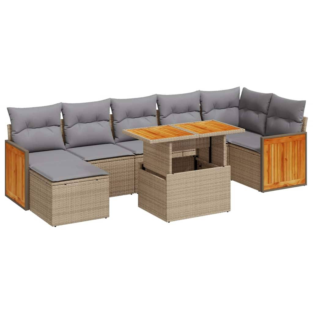 vidaXL 8-tlg. Garten-Sofagarnitur mit Kissen Beige Poly Rattan Akazie