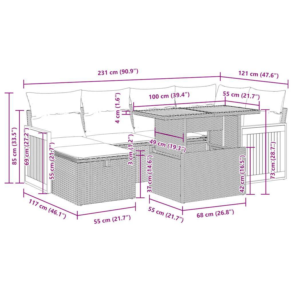 vidaXL 8-tlg. Garten-Sofagarnitur mit Kissen Beige Poly Rattan