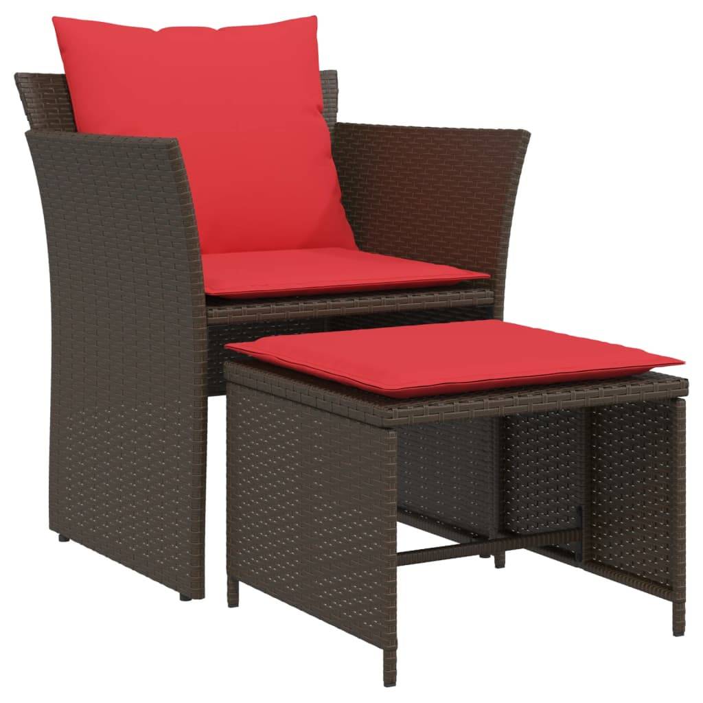 vidaXL Gartenstuhl mit Fußhocker Braun Poly Rattan