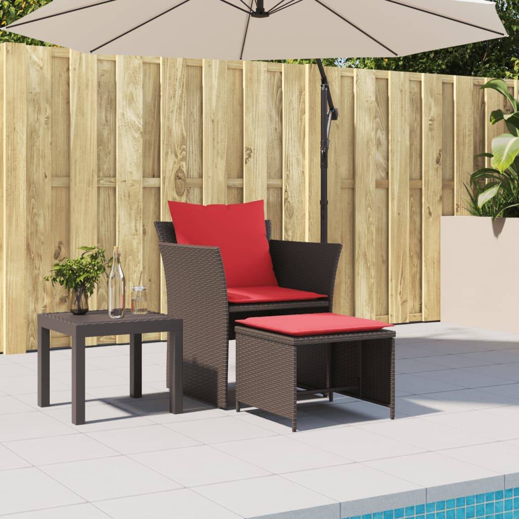 vidaXL Gartenstuhl mit Fußhocker Braun Poly Rattan