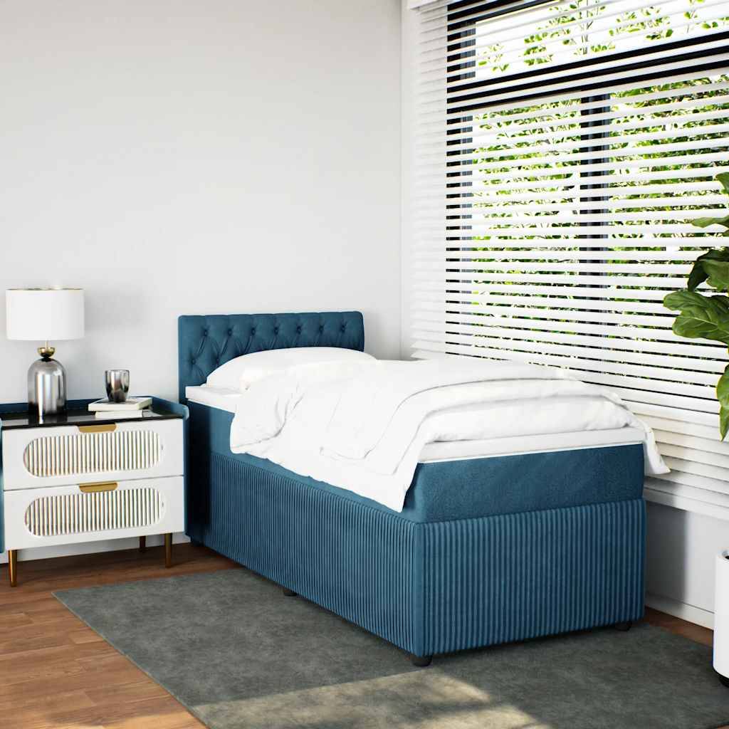 vidaXL Boxspringbett mit Matratze Blau 90x190 cm Samt