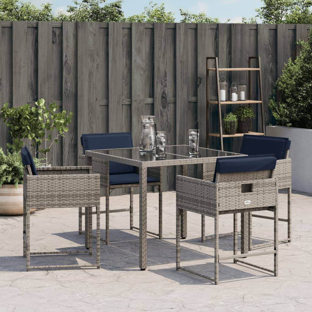 vidaXL Gartenstühle mit Kissen 4 Stk. Grau Poly Rattan