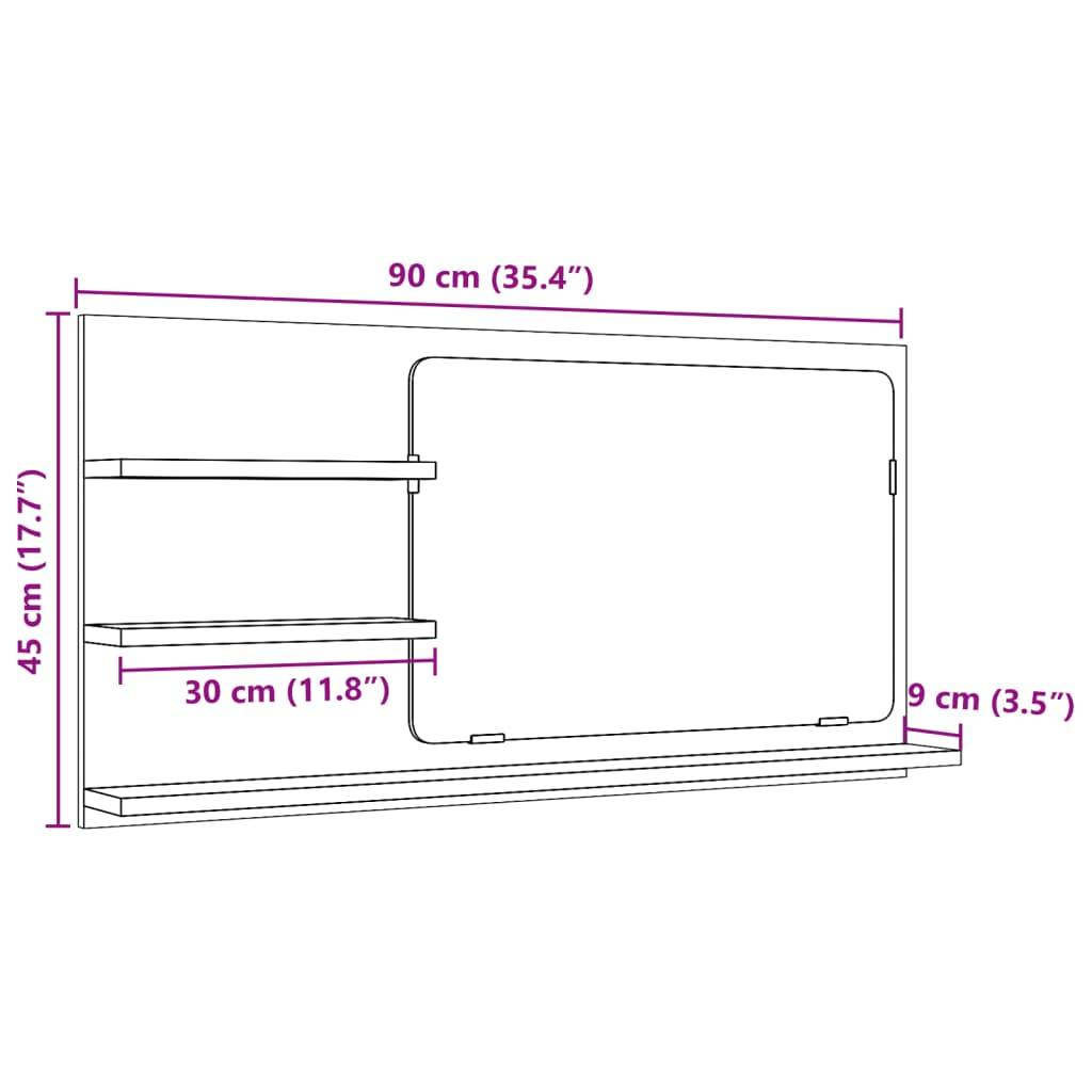 vidaXL Badspiegel mit Ablagen Artisan-Eiche 90x11x45 cm Holzwerkstoff
