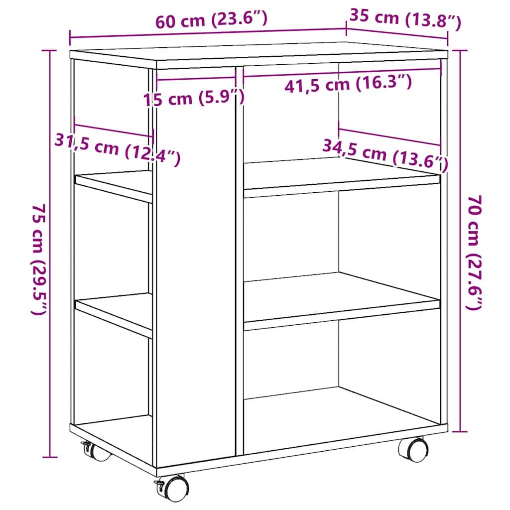 vidaXL Rollcontainer Altholz-Optik 60x35x75 cm Holzwerkstoff