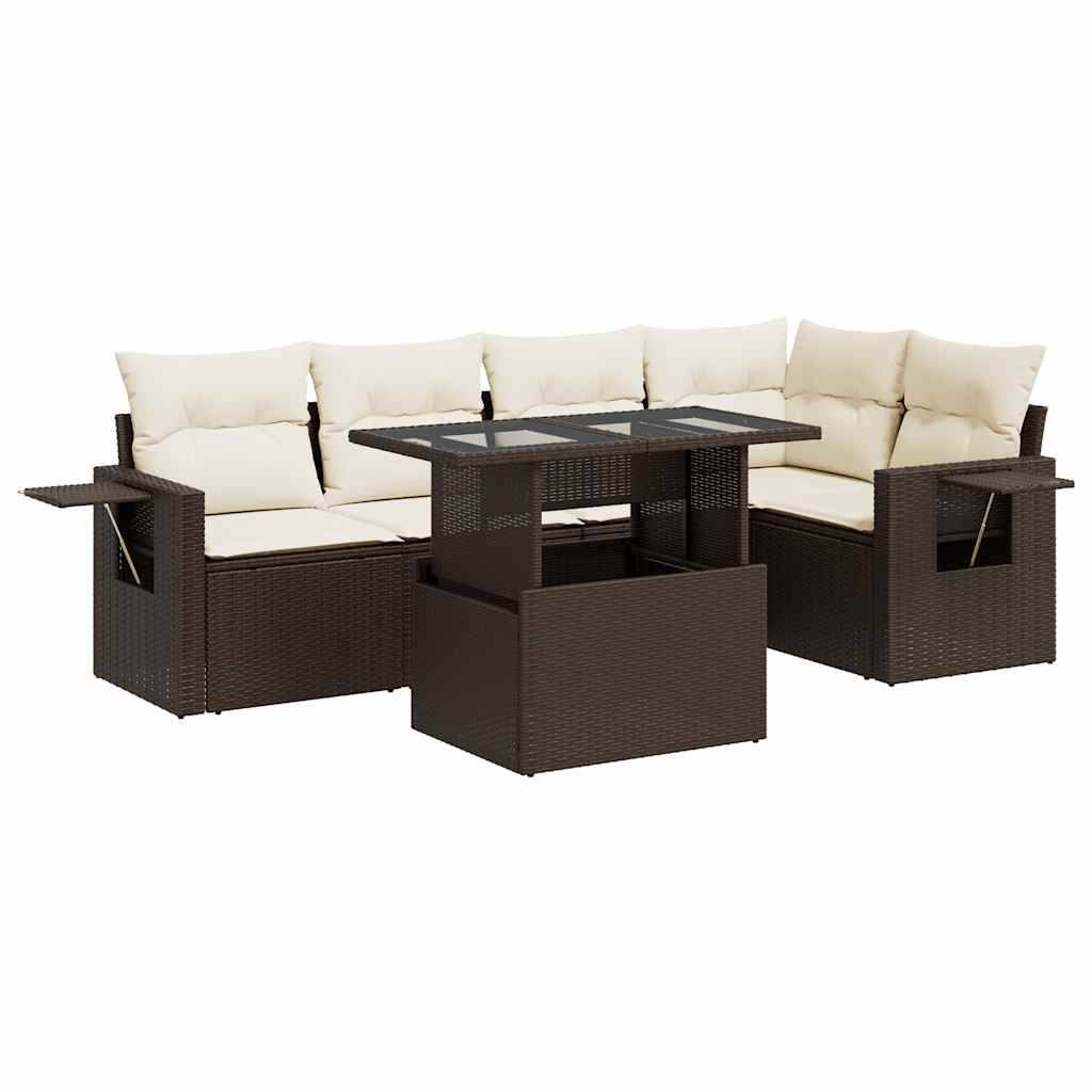 vidaXL 6-tlg. Garten-Sofagarnitur mit Kissen Braun Poly Rattan