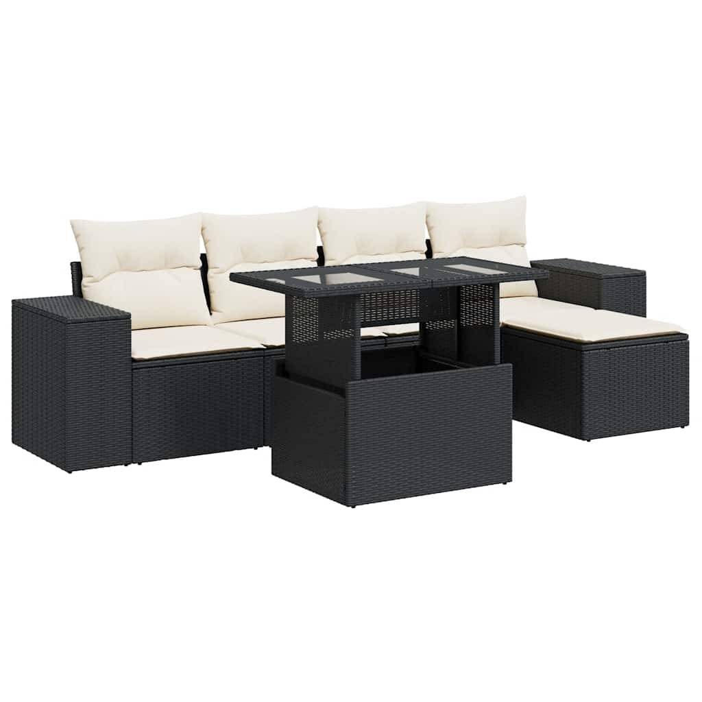 vidaXL 6-tlg. Garten-Sofagarnitur mit Kissen Schwarz Poly Rattan