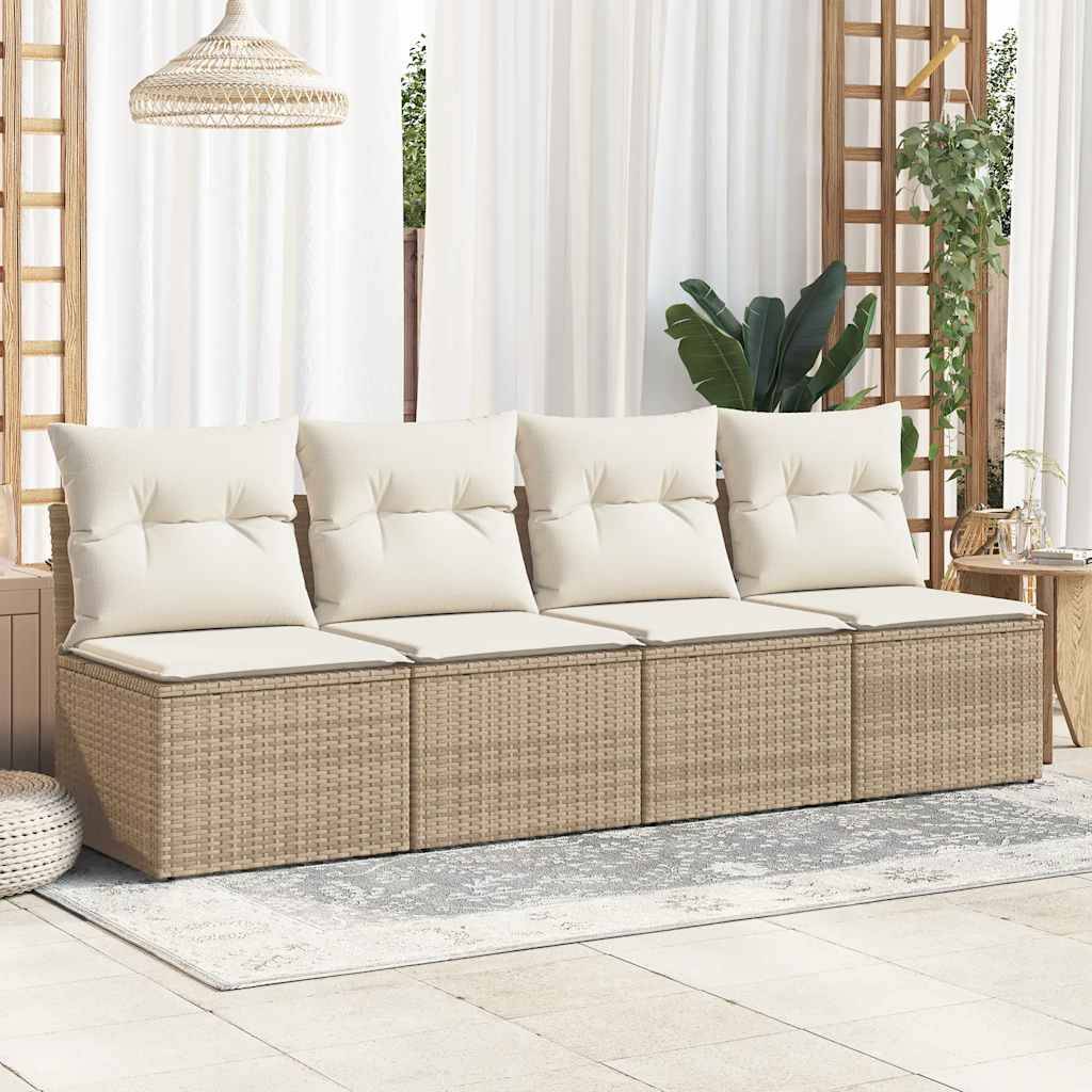 vidaXL 2-tlg. Garten-Sofagarnitur mit Kissen Beige Poly Rattan Akazie