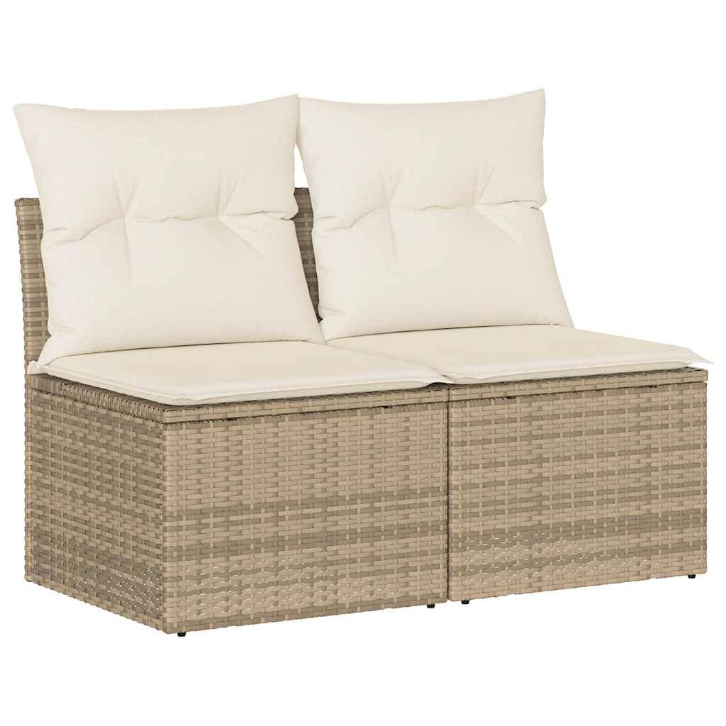 vidaXL 2-tlg. Garten-Sofagarnitur mit Kissen Beige Poly Rattan Akazie