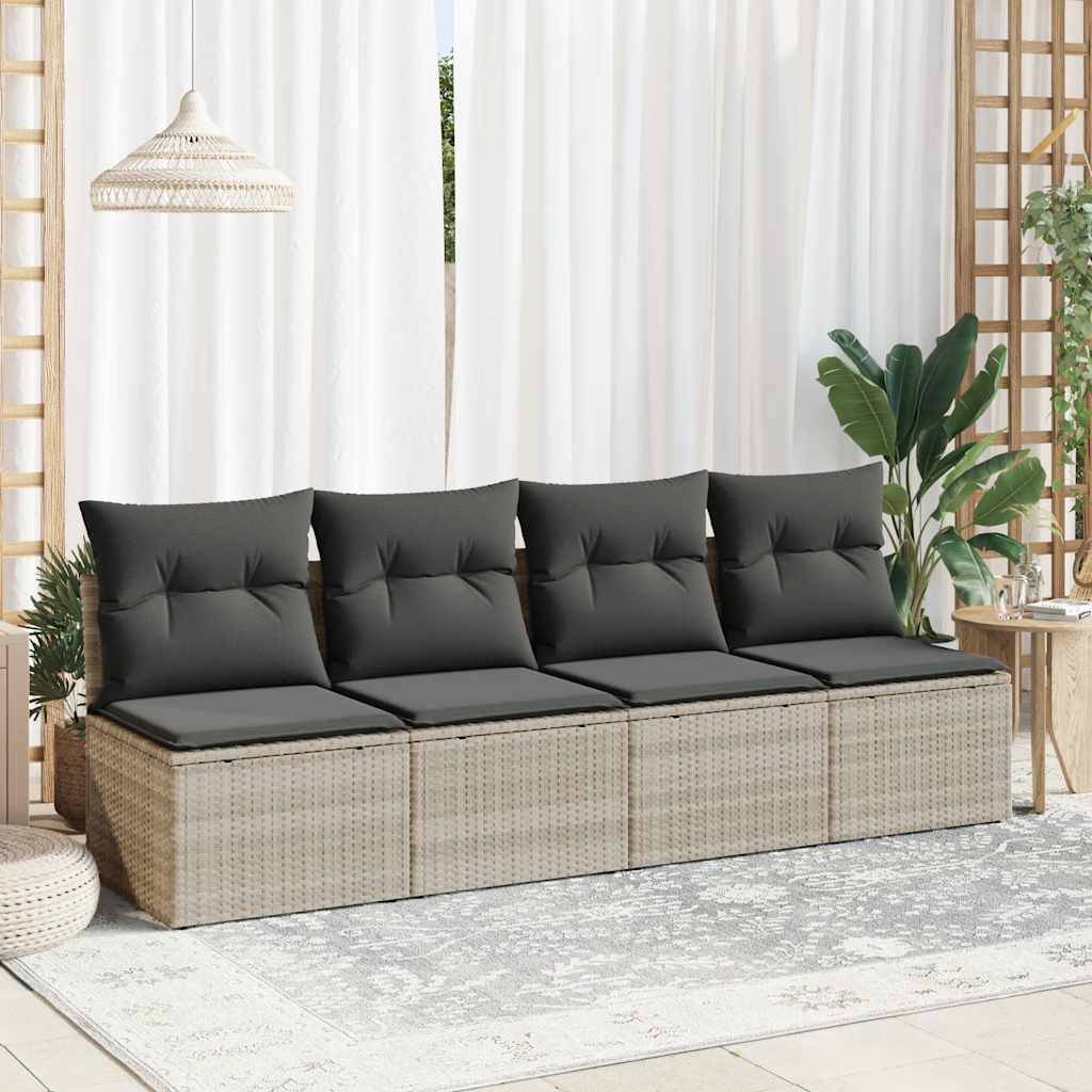 vidaXL 2-tlg. Garten-Sofagarnitur mit Kissen Hellgrau Poly Rattan