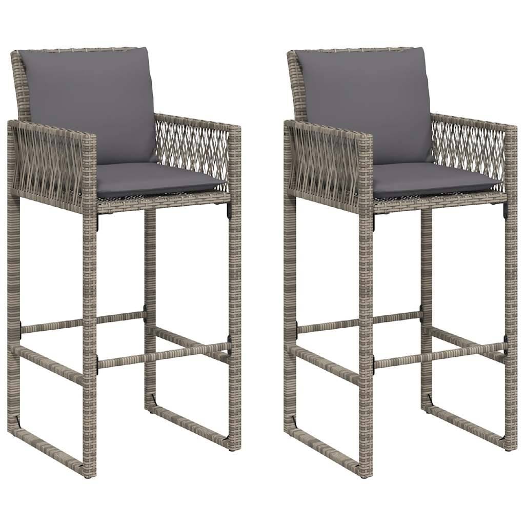 vidaXL 3-tlg. Gartenbar-Set mit Kissen Grau Poly Rattan Akazie
