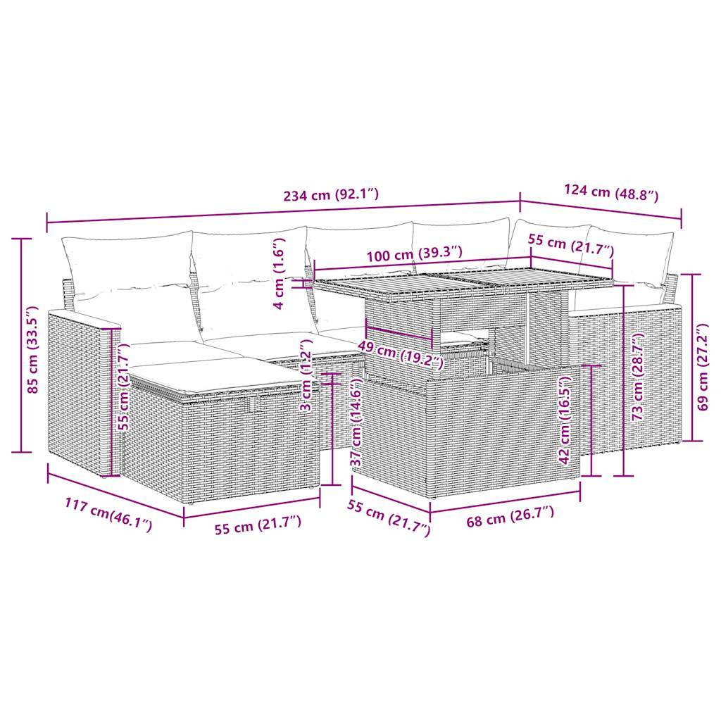 vidaXL 8-tlg. Garten-Sofagarnitur mit Kissen Schwarz Poly Rattan
