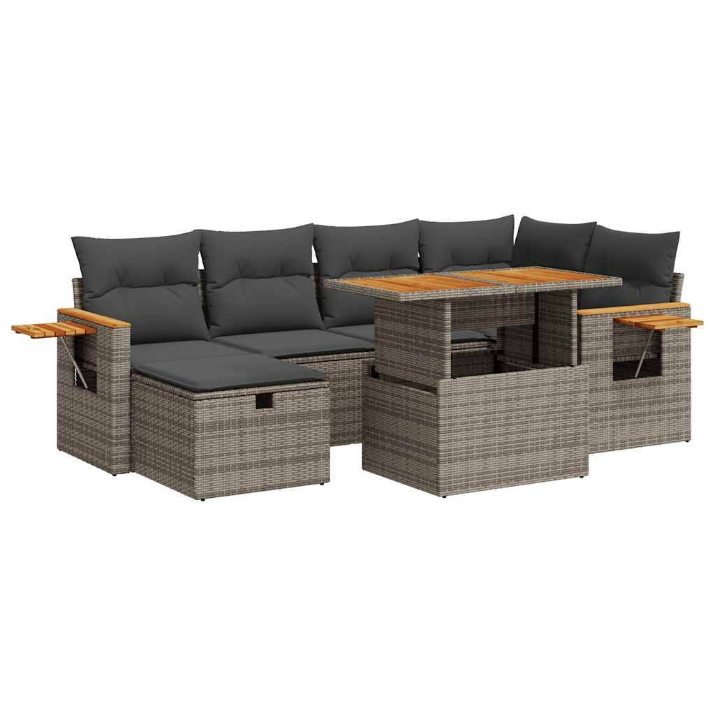 vidaXL 8-tlg. Garten-Sofagarnitur mit Kissen Grau Poly Rattan