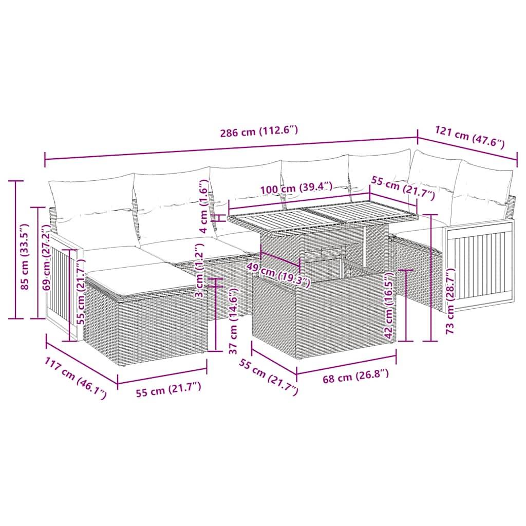 vidaXL 8-tlg. Garten-Sofagarnitur mit Kissen Schwarz Poly Rattan
