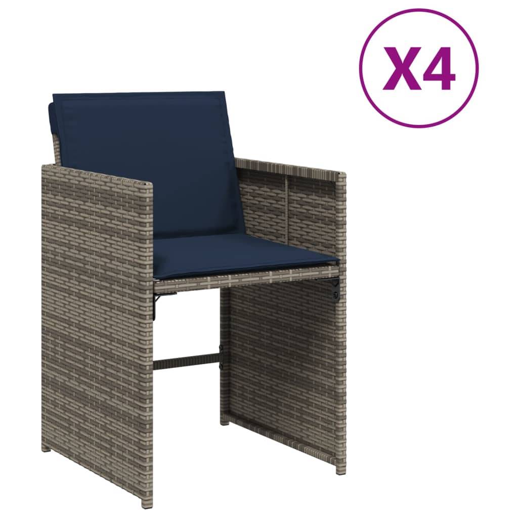 vidaXL Gartenstühle mit Kissen 4 Stk. Grau Poly Rattan